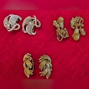 Vintage Clip-on Earrings Lot Of Three Pairs Gold and Silver Tone Coro Star